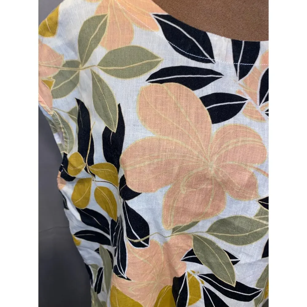 Rachel Zoe Tropical Floral Linen Blouse Top Button Back Small EUC Linen - Picture 8 of 11